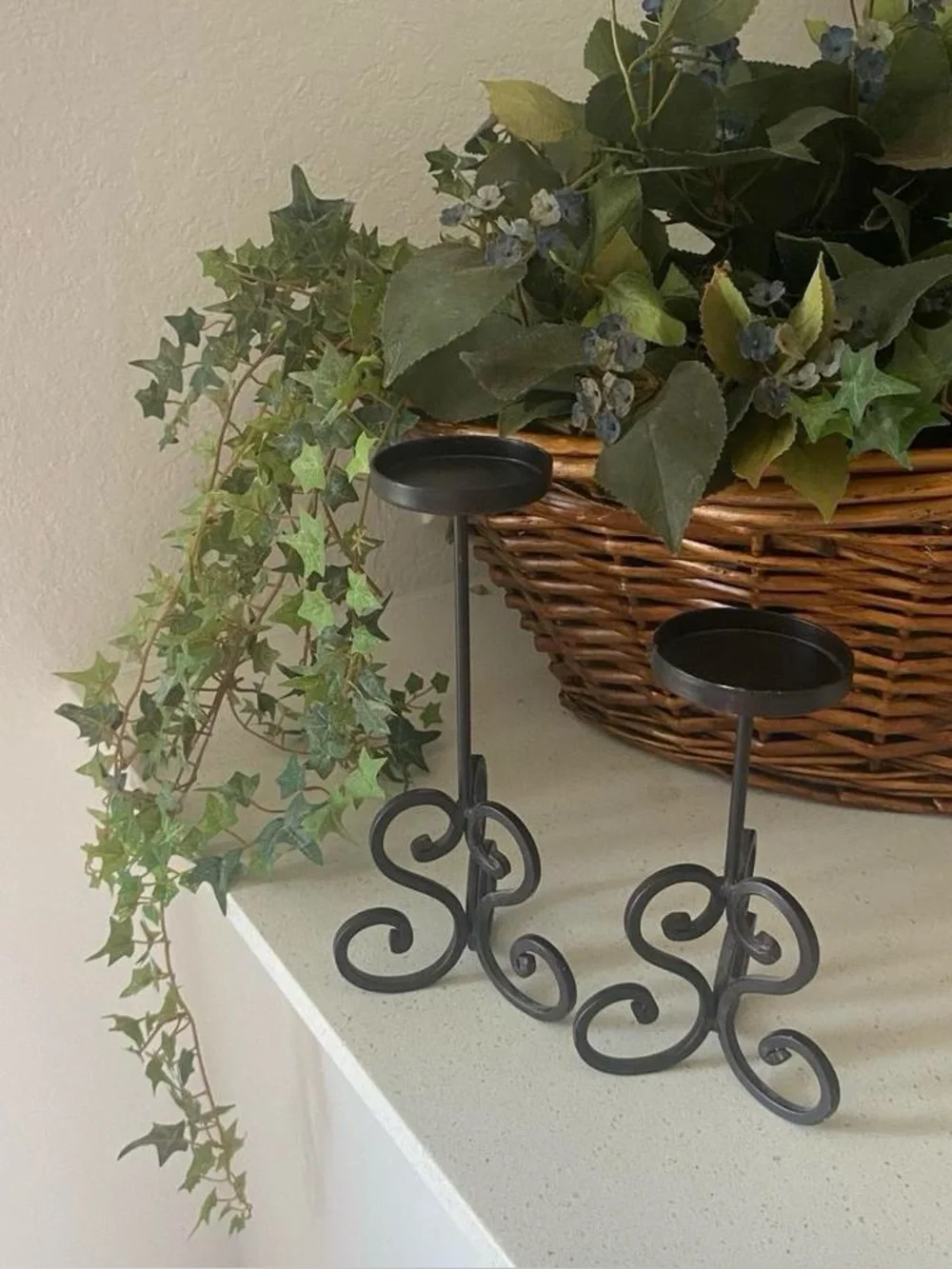 Wrought Iron Pillar Candle Holder Pair